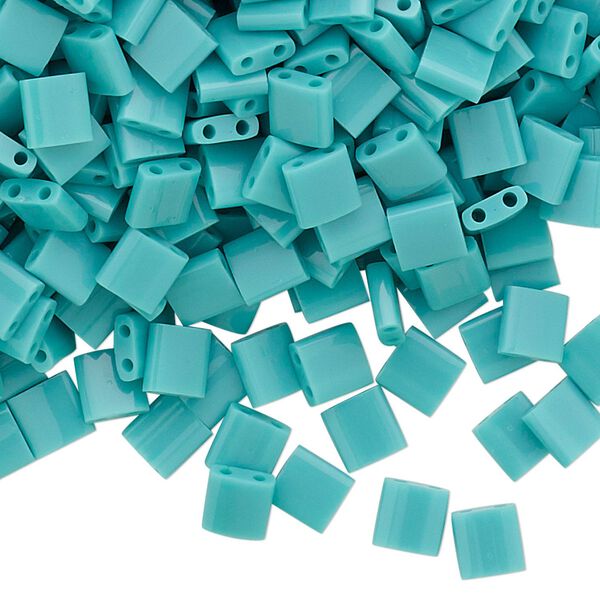 Seed bead, TILA®, glass, pkg/250g, 5mm full tila square, opaque mint green (TL-412). image number 0