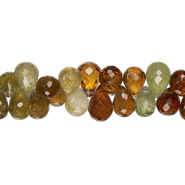 Grossularite garnet 1pkg1, hand-cut top-drilled micro-faceted teardrop bead natural 8 inch 8x5mm-10x6mm image number 0