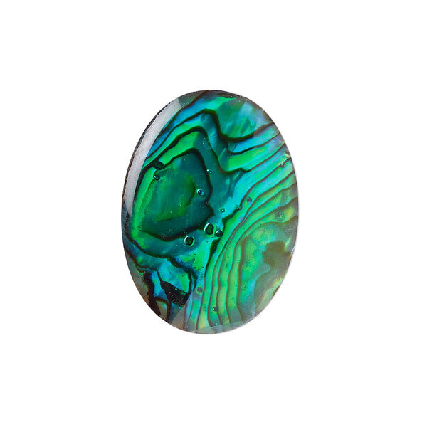 Cabochon, paua shell (coated / dyed), green, 25x18mm calibrated oval, Mohs hardness 3-1/2. Sold individually. image number 0