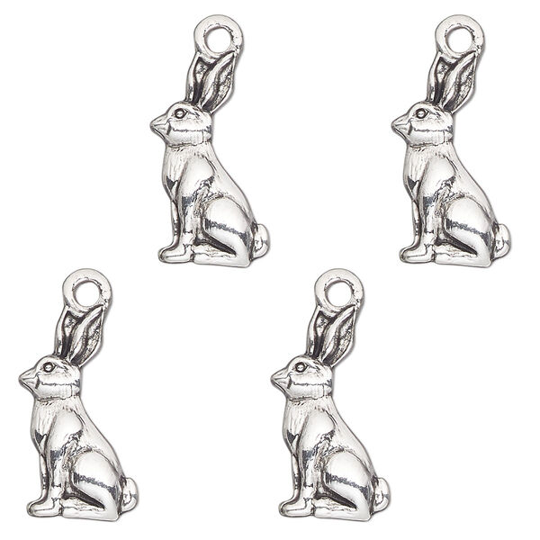 Charm, antique silver-finished "pewter" (zinc-based alloy) , 18x9mm single-sided rabbit. Sold per pkg of 4. image number 0