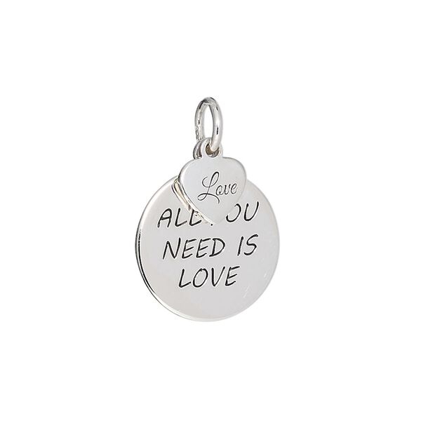 Drop, sterling silver and enamel, 16mm round with "ALL YOU NEED IS LOVE" and 7.5x7mm heart with "Love." Sold individually. image number 0