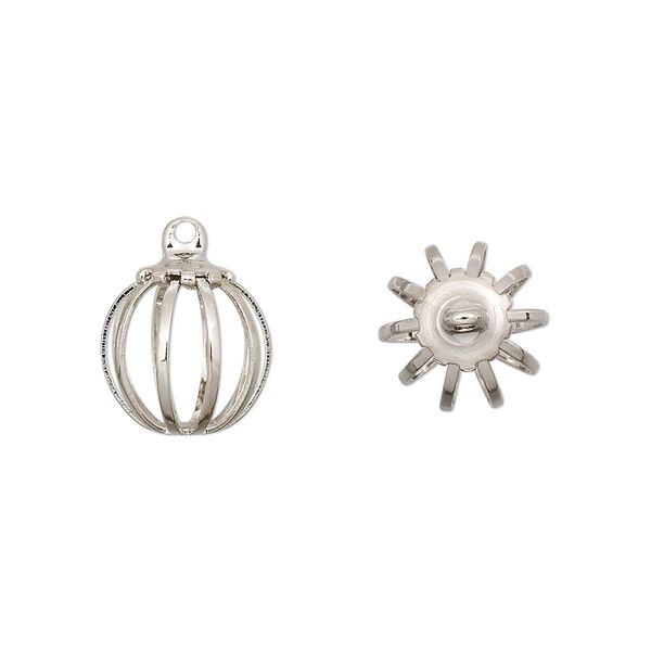 Drop, imitation nickel-plated steel and brass, 11mm round cage. Sold per pkg of 20. image number 0