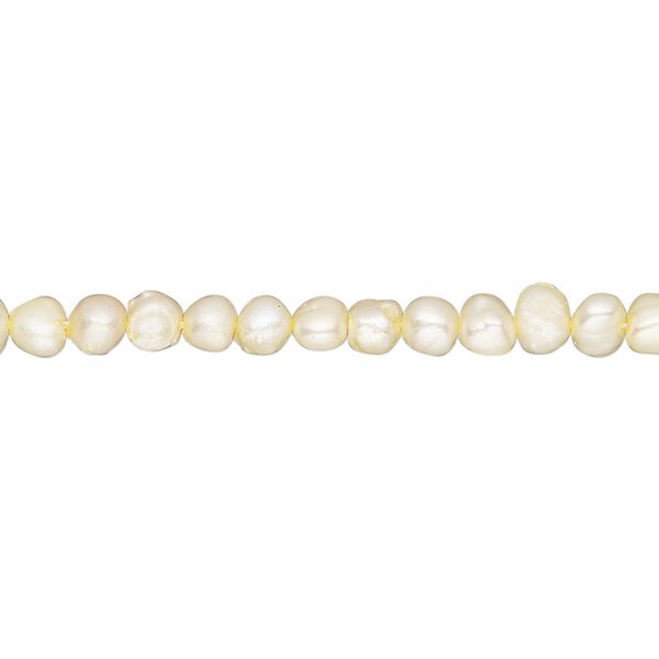 Pearl, cultured freshwater pearl (dyed), pale yellow, 3-4mm flat-sided potato, D grade, Mohs hardness 2-1/2 to 4. Sold per 15-inch strand, approximately 105 beads. image number 0