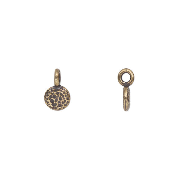 Charm, TierraCast®, "Celestial" collection, antique brass-plated pewter (tin-based alloy), 6.5mm double-sidedhammered full moon.  Sold per pkg of 4. image number 0
