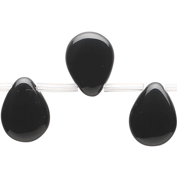 Black onyx 1pkg12, top-drilled teardrop bead B grade, 16x12mm image number 0