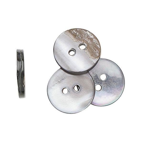 Button, black lip shell (natural), 15mm round, Mohs hardness 3-1/2. Sold per pkg of 50. image number 0