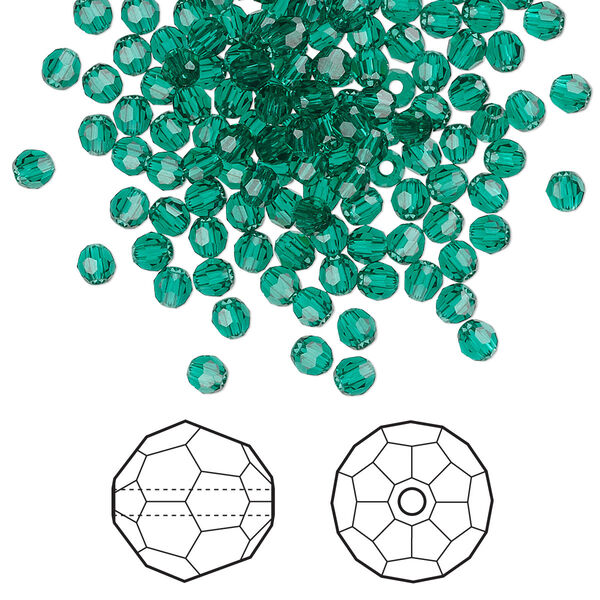 Bead 720pk emerald, Swarovski® 3mm round 5000 image number 0