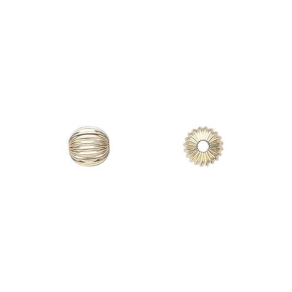 Bead, 14Kt gold, 6mm corrugated round. Sold per pkg of 10. image number 0