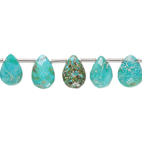 Imperial crown turquoise 1pkg21, hand-cut top-drilled faceted puffed teardrop bead natural C+ grade, 9x6mm-11x8mm image number 0