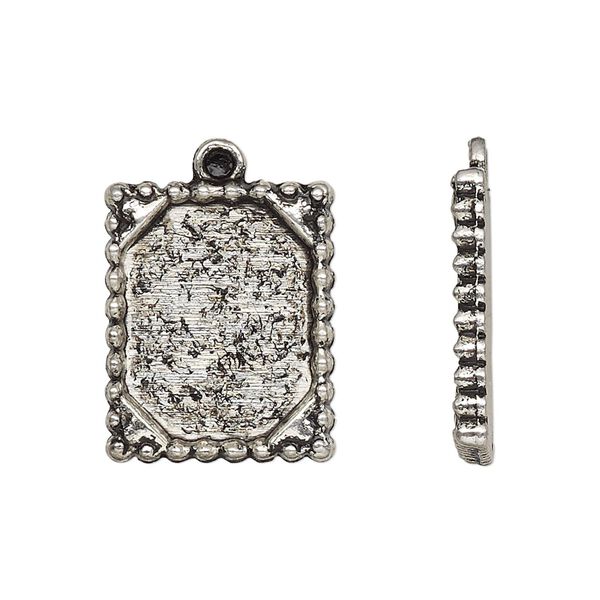 Drop, antique silver-plated "pewter" (zinc-based alloy), 21x17mm single-sided rectangle frame. Sold per pkg of 10. image number 0