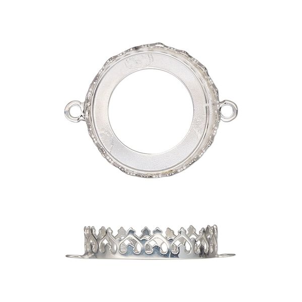 Link, sterling silver, 19mm round with decorative trim and open back with 18mm round cabochon bezel setting. Sold individually. image number 0