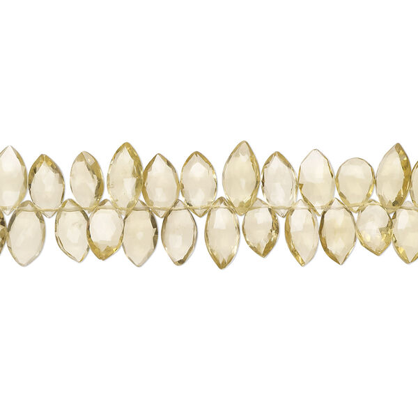 Lemon quartz 1pkg1, hand-cut top-drilled faceted puffed marquise bead 9 inch graduated 8x5mm-13x7mm image number 0