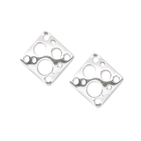 Link, sterling silver, 17x17mm diamond with holes. Sold per pkg of 2. image number 0