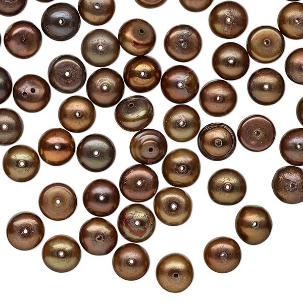 Pearl, cultured freshwater (dyed), dark antique copper, 5-6mm button, C grade, Mohs hardness 2-1/2 to 4. Sold per 15-inch strand. image number 0