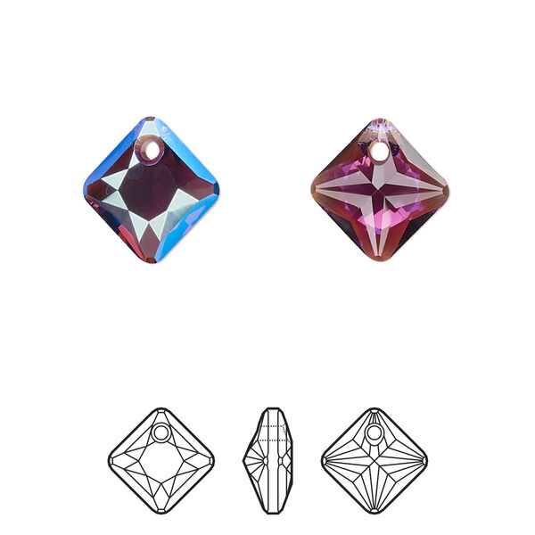 Drop 2pk amethyst shimmer, Crystal Passions® 11.5mm pendant princess cut 6431 image number 0