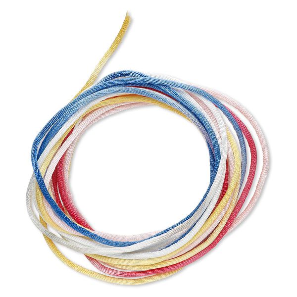 Cord, Satinique™, satin, rainbow, 1.5mm small. Sold per pkg of 10 feet. image number 0