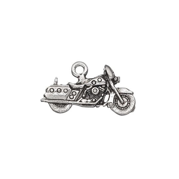 Charm, antiqued pewter (tin-based alloy), 23x12mm motorcycle charm, fully dressed. Sold per pkg of 2. image number 0