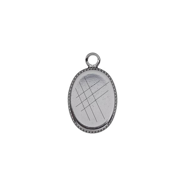 Drop, gunmetal-plated brass, 15x11mm oval with beaded edge and 14x10mm oval bezel setting. Sold per pkg of 6. image number 0