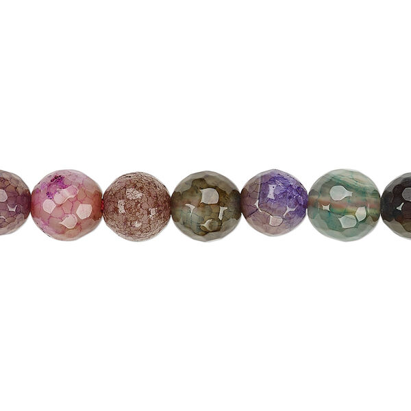 Bead, crackle agate / striped agate / Malaysia "jade" (dyed / heated), multicolored, 8-9mm faceted round, B grade, Mohs hardness 6-1/2 to 7. Sold per 15-inch strand. image number 0