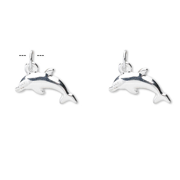 Charm, sterling silver, 15x8x2mm dolphin. Sold per pkg of 2. image number 0