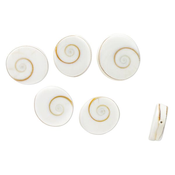 Bead, shell (natural), 16x14mm-19x16mm flat oval, Mohs hardness 3-1/2. Sold per pkg of 6. image number 0