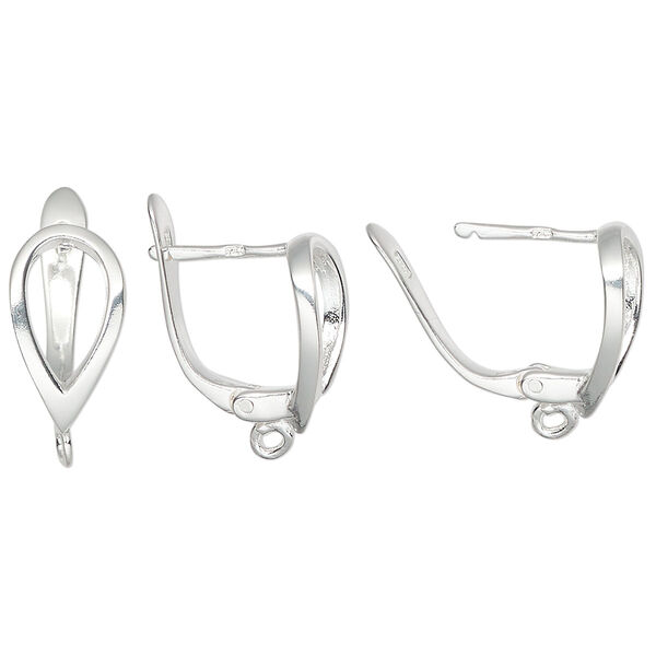 Ear wire leverback 1pkg2 sterling silver, 16mm open leaf / open loop, 18 gauge 1 pair image number 0
