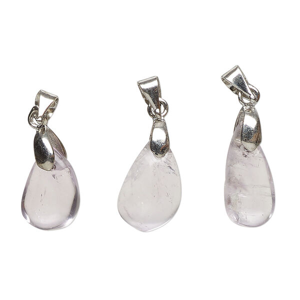 Amethyst / pewter (tin-based alloy) 1pkg3, imitation rhodium-finished teardrop freeform pendant natural 15x7mm-21x12mm image number 0