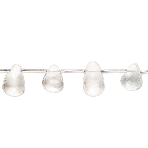 White topaz 1pkg20, hand-cut top-drilled faceted puffed teardrop bead 9x5mm-11x7mm image number 0