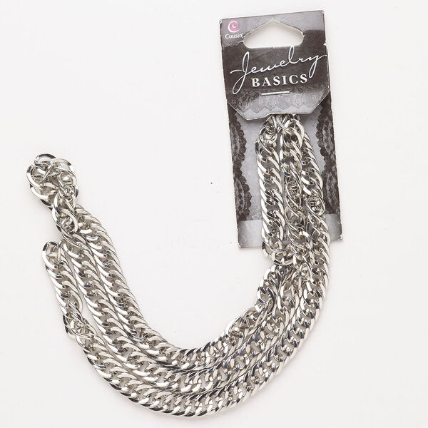 Chain, steel, pkg/22 inches, 6.9mm curb, silver finish. image number 0