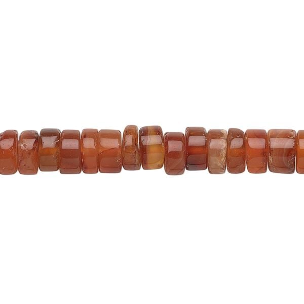Bead, carnelian (dyed / heated), medium to dark, 5x2mm-7x4mm hand-cut heishi, C- grade, Mohs hardness 6-1/2 to 7. Sold per 14-inch strand. image number 0