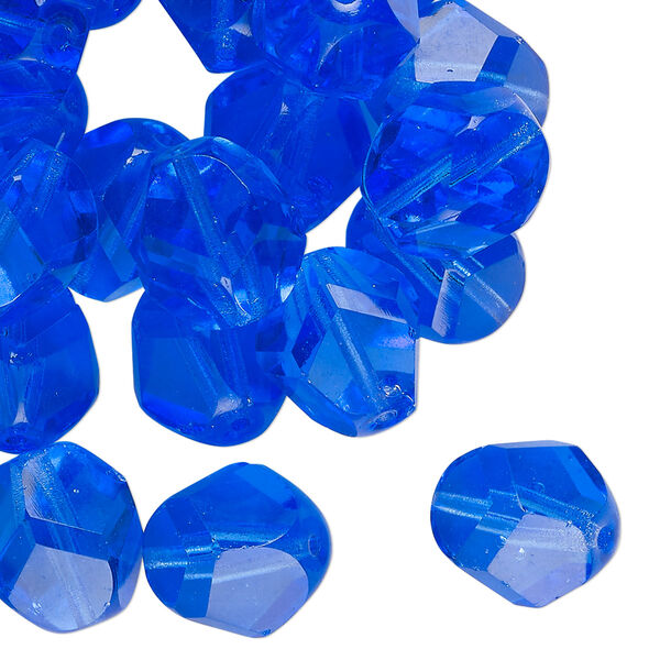 Bead, pressed glass, translucent cobalt blue, 12x11mm uneven round. Sold per 2-ounce pkg, approximately 30 beads. image number 0
