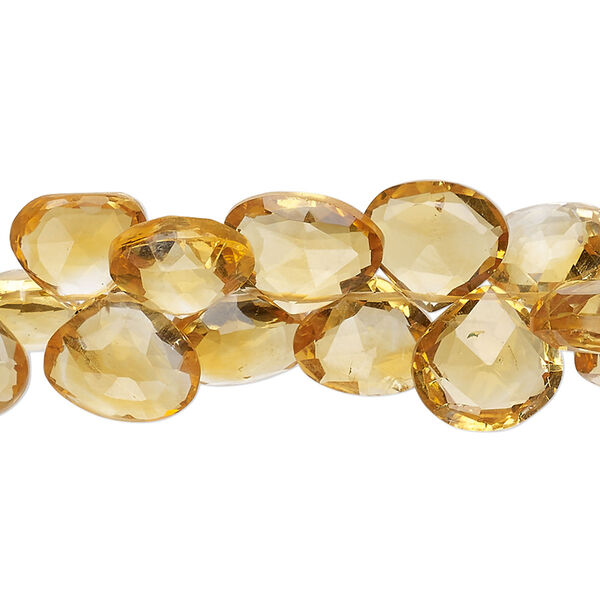 Citrine 1pkg1, hand-cut top-drilled faceted puffed teardrop bead 8 inch 10x9mm-11mm image number 0