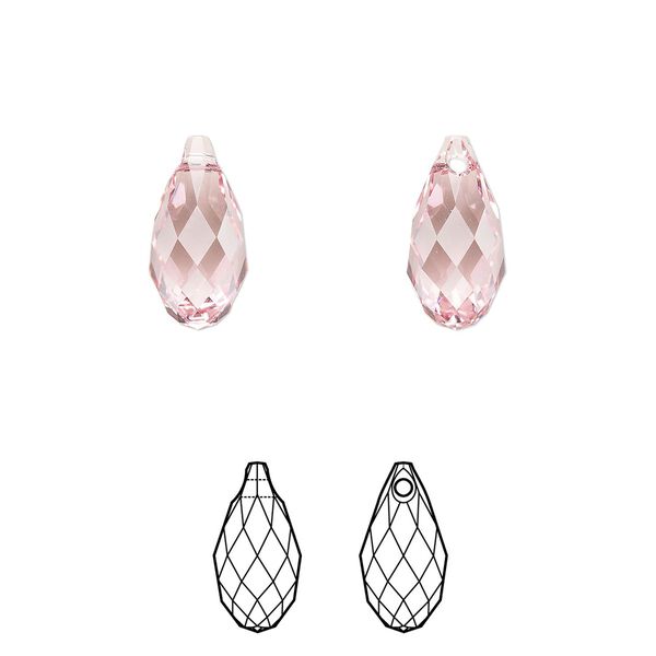 Briolette 144pk light rose, Swarovski® 13x6.5mm pendant drop 6010 image number 0
