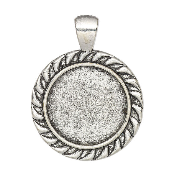 Pendant, glue-in, antique silver-finished "pewter" (zinc-based alloy), 37x28mm single-sided round with 20mm round setting. Sold per pkg of 2. image number 0