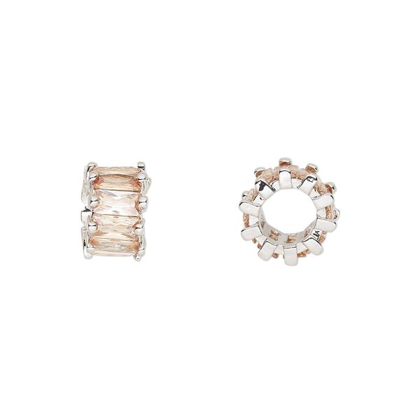 Bead, cubic zirconia and silver-plated brass, topaz, 10.5x6mm rondelle. Sold per pkg of 2. image number 0