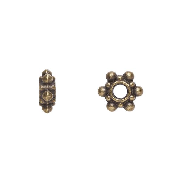 Bead, antique brass-plated "pewter" (zinc-based alloy), 8x4mm rondelle. Sold per pkg of 100. image number 0