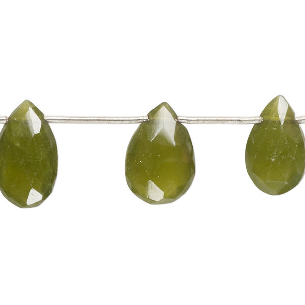 Vesuvianite 1pkg10, hand-cut top-drilled faceted puffed teardrop bead natural 12x7mm-17x11mm image number 0