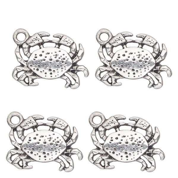 Charm, antique silver-finished "pewter" (zinc-based alloy) , 18mm single-sided crab. Sold per pkg of 4. image number 0