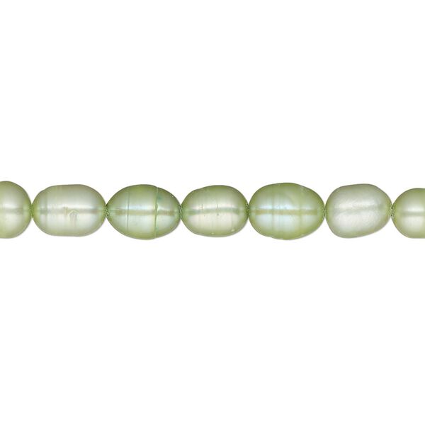 Pearl, cultured freshwater (dyed), aloe green, 5-6mm rice, D grade, Mohs hardness 2-1/2 to 4. Sold per 15-inch strand. image number 0