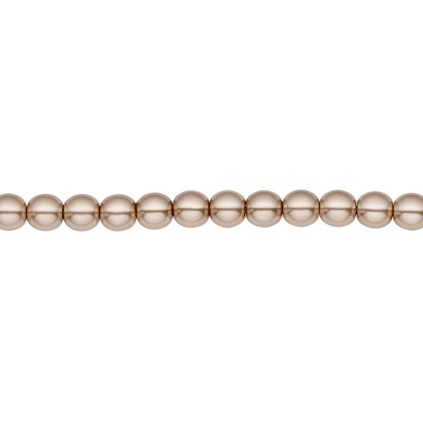 Bead, Czech pearl-coated glass druk, opaque light brown, 4mm round. Sold per 15-1/2" to 16" strand. image number 0