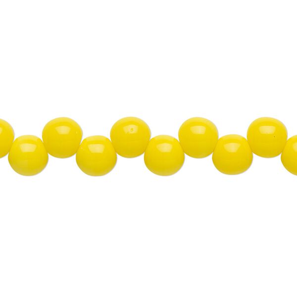 Bead, Preciosa, Czech pressed glass druk, opaque yellow, 6mm top-drilled round. Sold per pkg of 30. image number 0