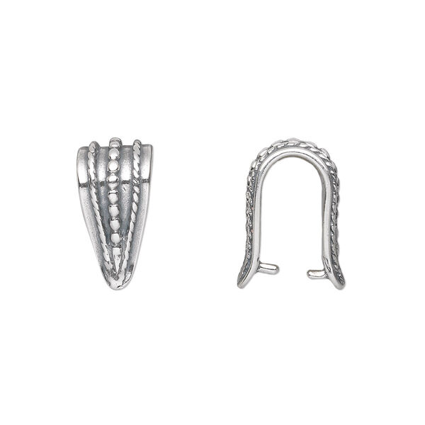 Bail, ice-pick, antiqued sterling silver, 16x8mm beaded shield with dots and braids, 12mm grip length. Sold individually. image number 0