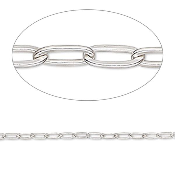 Chain, sterling silver, 2mm flat oval cable. Sold per pkg of 5 feet. image number 0