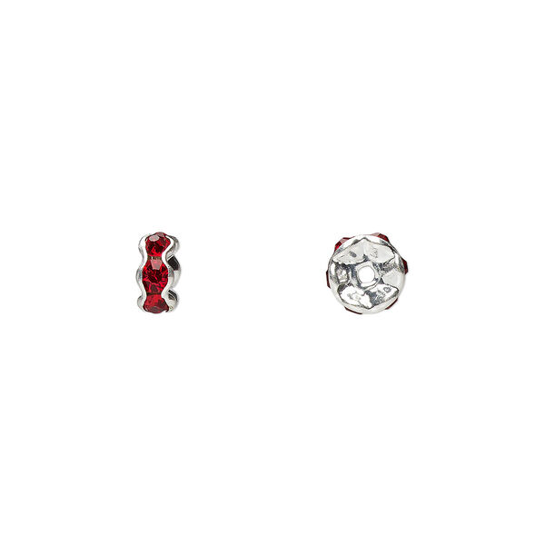 Bead, glass rhinestone and silver-plated brass, red, 5x2mm rondelle. Sold per pkg of 10. image number 0