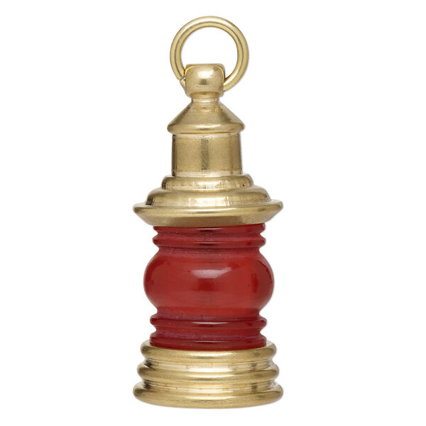 Focal, brass / glass / steel, red, 42x19mm 3D lantern. Sold individually. image number 0