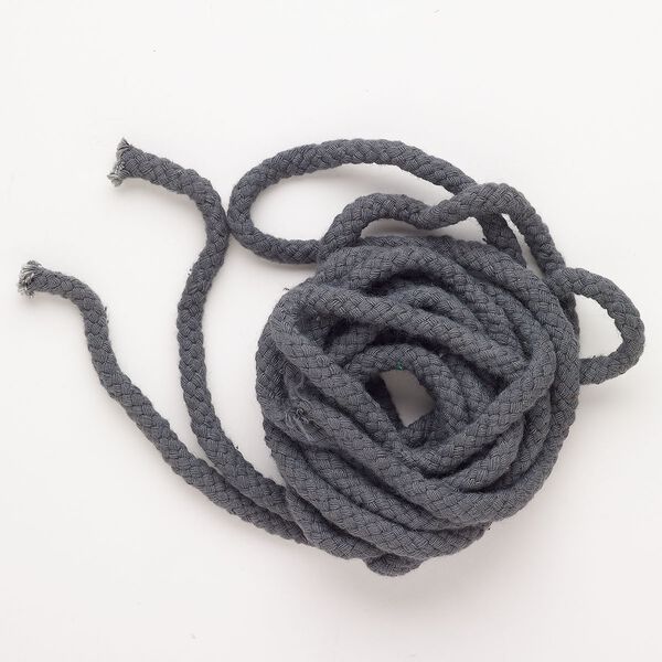 Cord, cotton, pkg/120 inches, 7mm braided round, blue-grey. image number 0