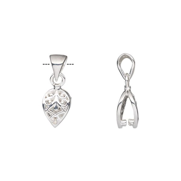 Bail, ice-pick, sterling silver, 9x7mm leaf with 4.5mm grip length. Sold individually. image number 0