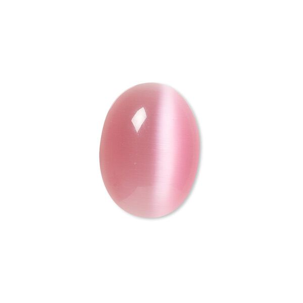 Cabochon, cat's eye glass (fiber optic glass), pink, 20x15mm calibrated oval, quality grade. Sold per pkg of 4. image number 0