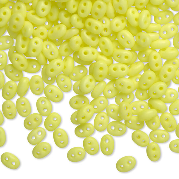 Seed bead, Preciosa Twin™ Czech glass, pkg/50g, 5x2.5mm oval, opaque matte neon yellow, (36786). image number 0