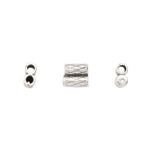 Clasp JBB Findings slide 1pkg1 brass, 7x6.5mm textured double-round tube, set of 2 antique silver-plated image number 0